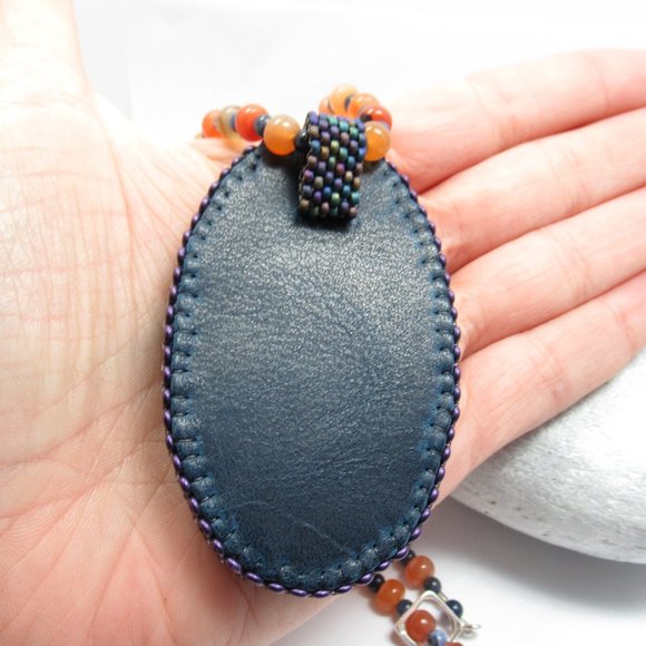 Artisan Cabochon Necklace on Carnelian and Sodalite - Picture 7 of 13